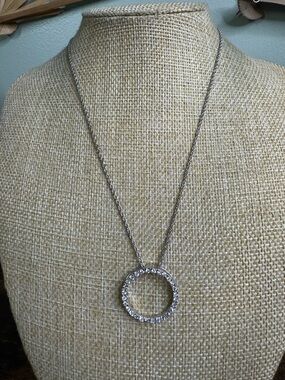 Classic Silver Tone Crystal Circle Pendant Necklace